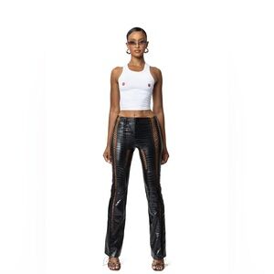 Wmnswear Coax Pant Black Faux-Croc Lace-Trim Flared Pants